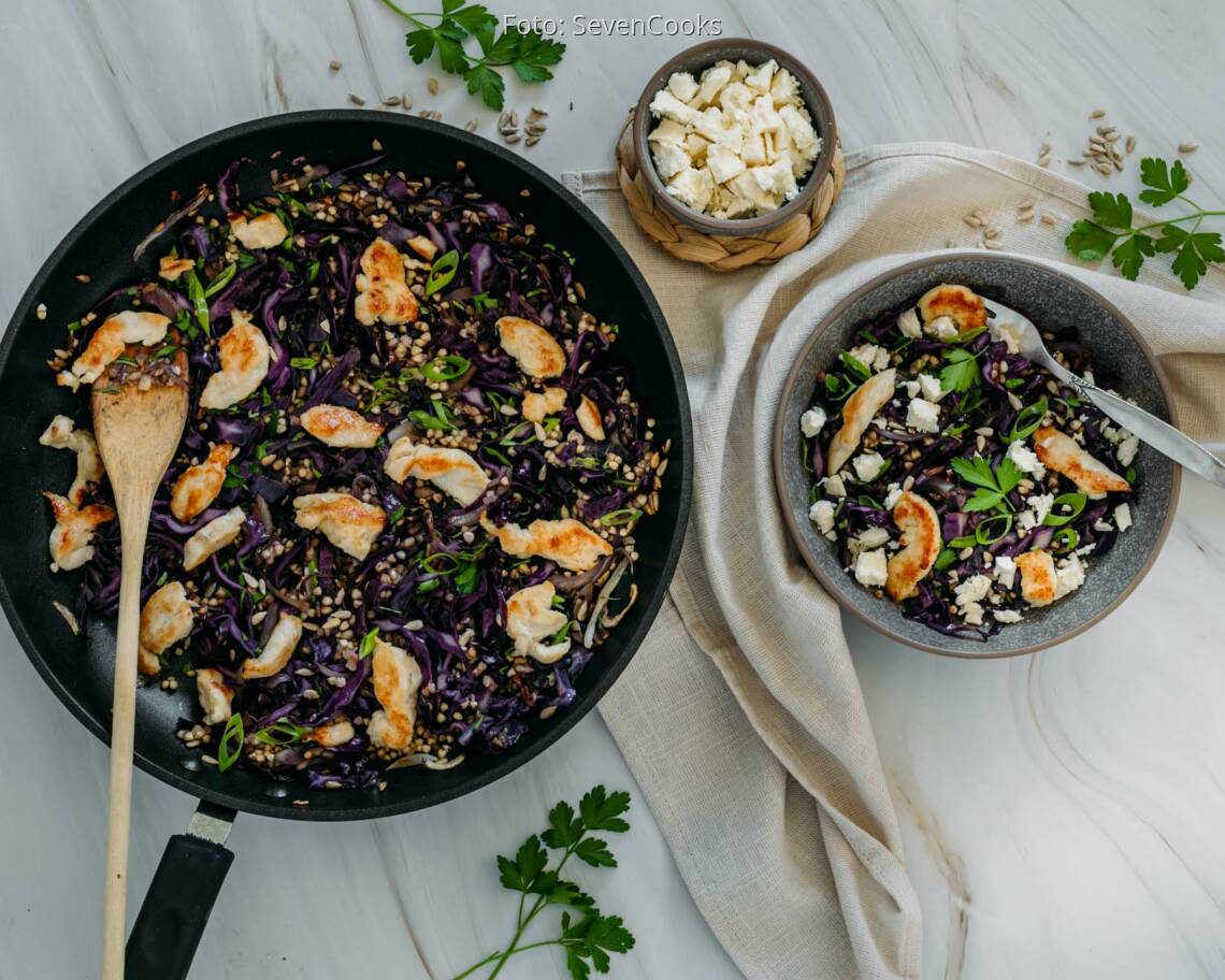 Flexitarisches Rezept: Buchweizen Hühnchen Pfanne 1