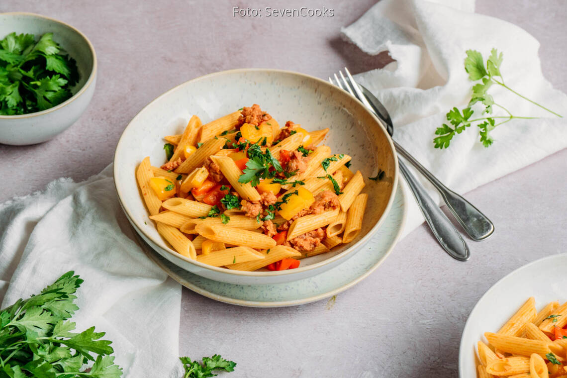 Flexitarisches Rezept: Bunte Salsiccia-Pasta 1
