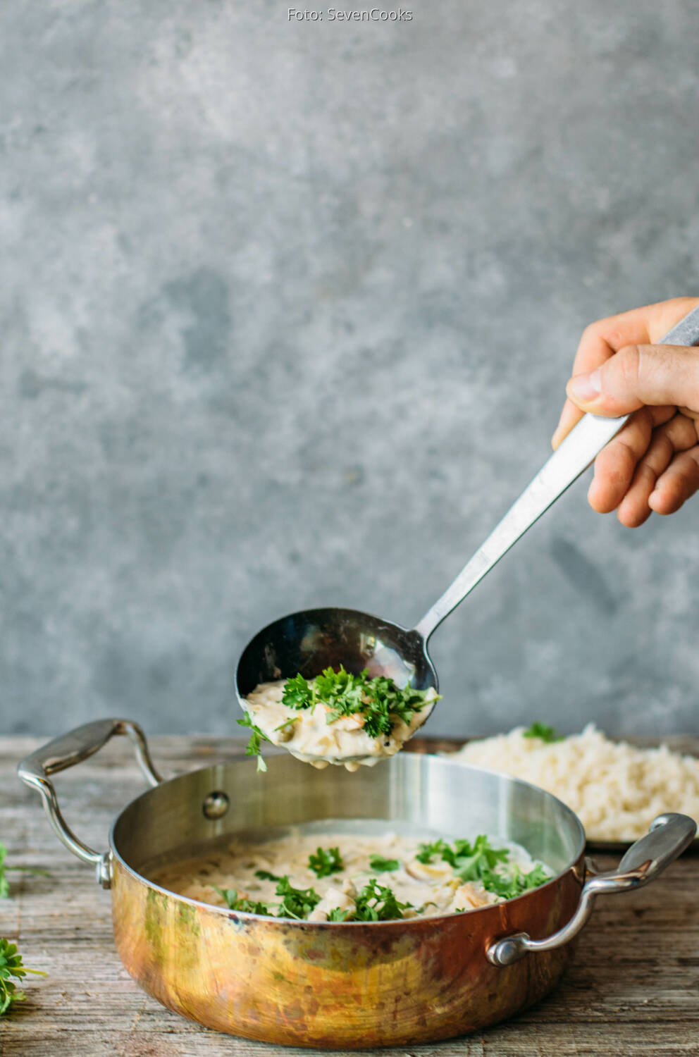 Hähnchengeschnetzeltes mit Erbsen und Reis von SevenCooks