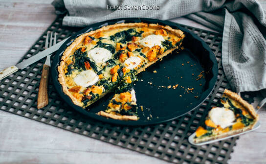 Butternut Quiche Mit Spinat Und Ziegenkase Sevencooks