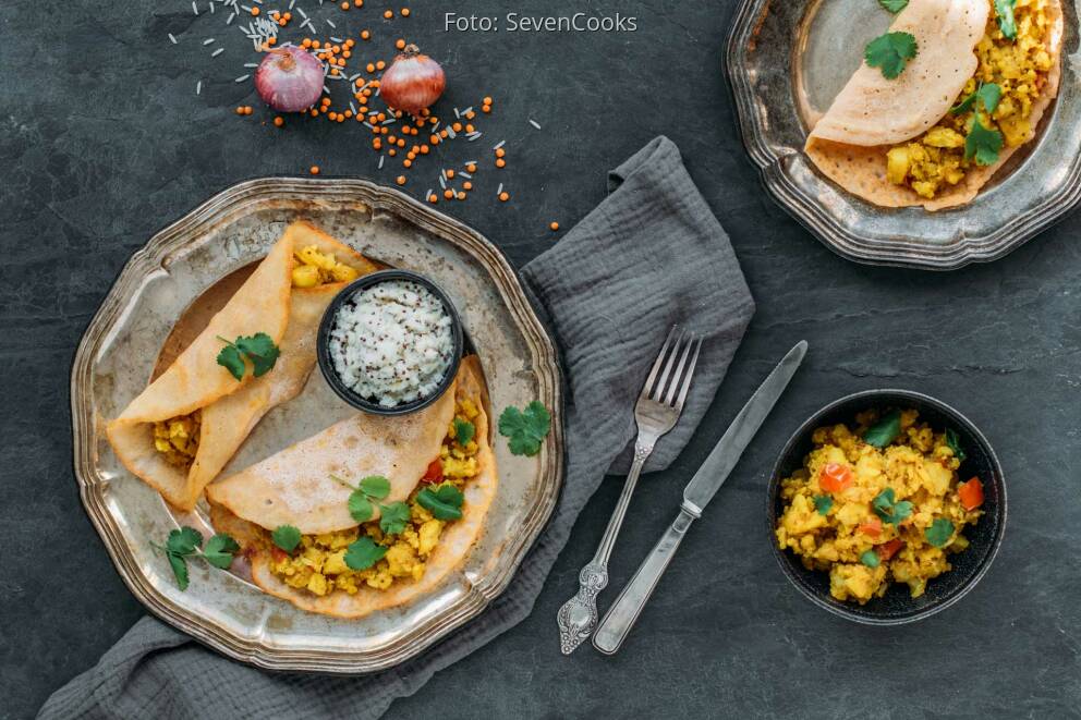 Masala Dosas mit Kartoffel-Füllung und Kokos-Chutney von SveaCooks
