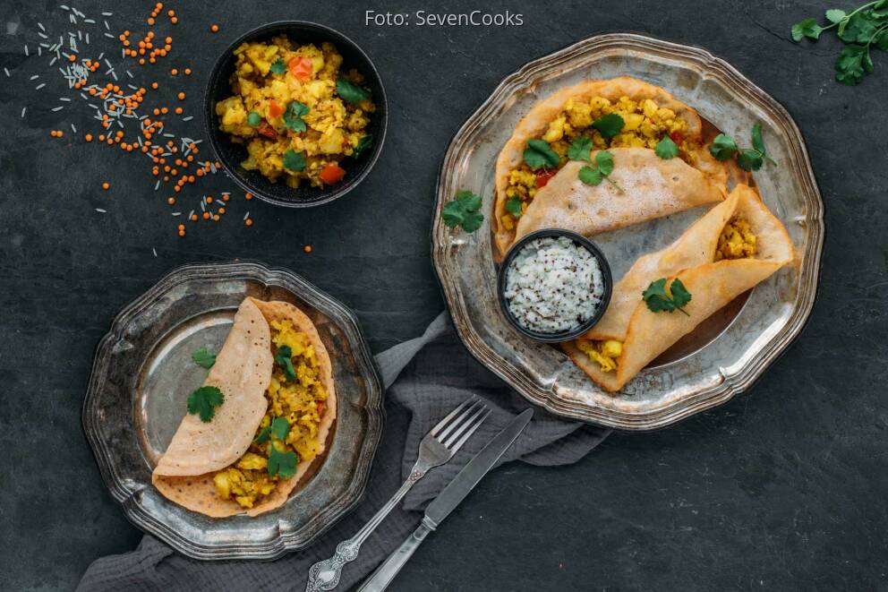 Masala Dosas mit Kartoffel-Füllung und Kokos-Chutney von SveaCooks
