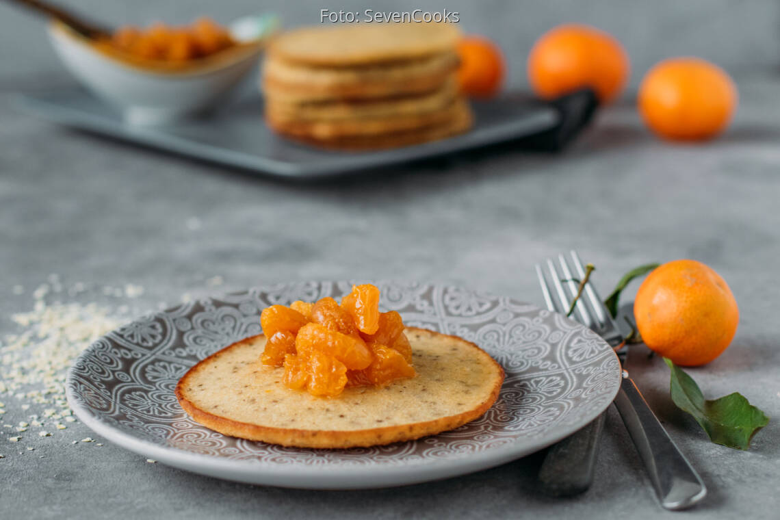 Veganes Rezept: Hirseflocken-Pfannkuchen mit Mandarinen-Ragout 2