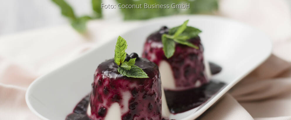 Veganes Rezept: Kokos-Zitronen Pudding mit Heidelbeerkompott