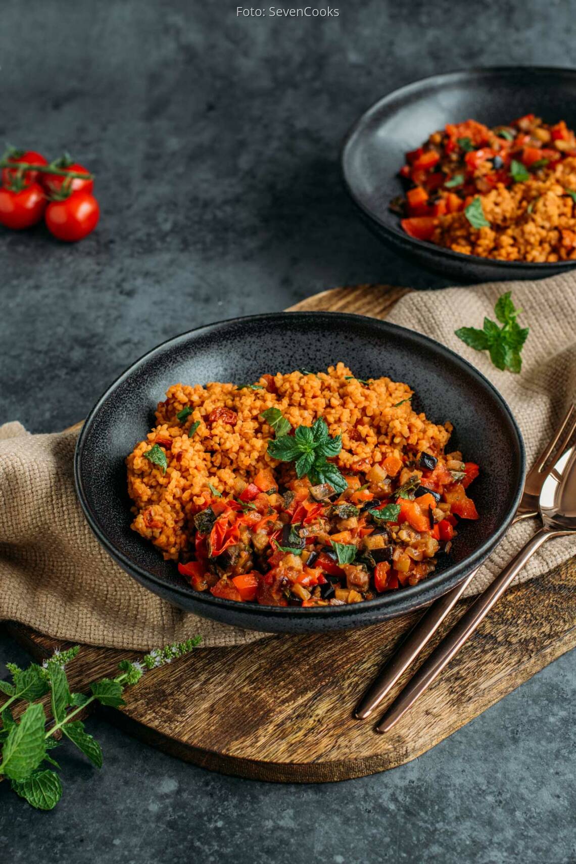 Veganes Rezept: Tomaten-Bulgur mit mediterranem Gemüse 4