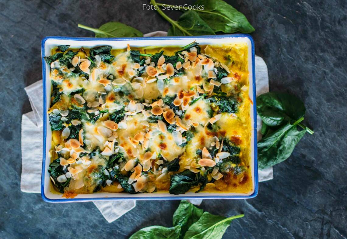 Vegetarisches Gericht: Gnocchi Auflauf mit Spinat