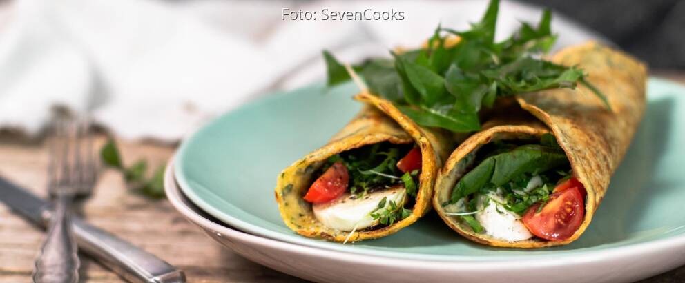 Vegetarisches Rezept: Gefüllte herzhafte Pfannkuchen mit Löwenzahn 1