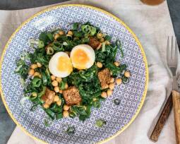 Vegetarisches Rezept: Grünkohlsalat mit wachsweichem Ei 3