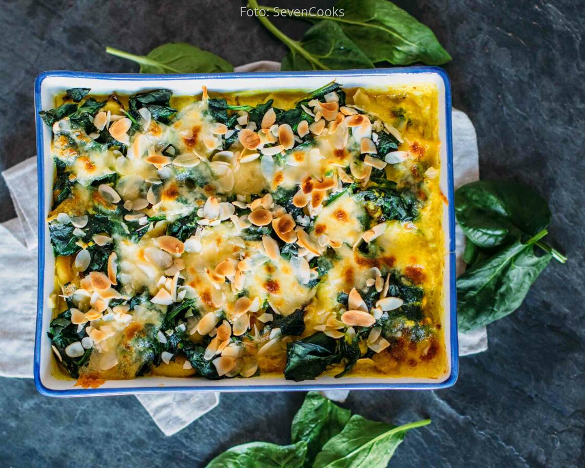 Vegetarisches Rezept: Spinat-Gnocchi-Auflauf mit Curry 1