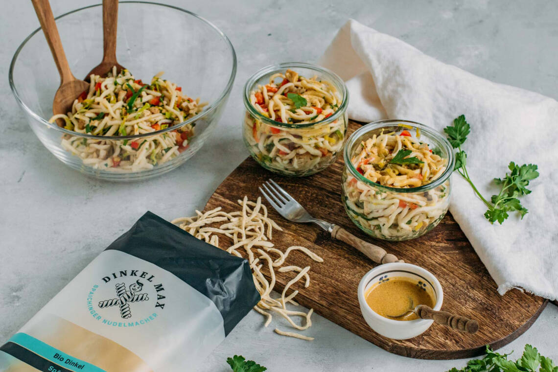 Veganer Spätzle-Salat im Weckglas